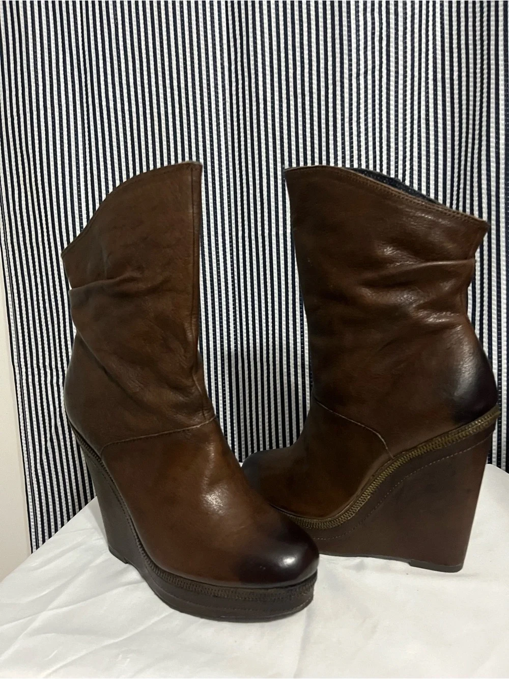 Calvin Klein Dark Brown Leather Wedge Ankle Boots